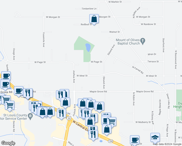 map of restaurants, bars, coffee shops, grocery stores, and more near 931 West Ideal Street in Duluth