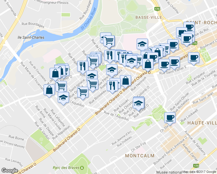 map of restaurants, bars, coffee shops, grocery stores, and more near 432 Rue Boisseau in Québec