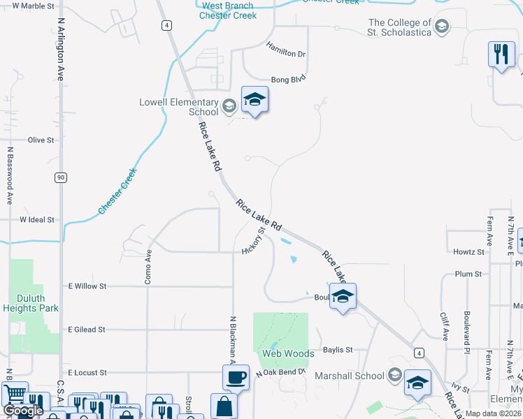 map of restaurants, bars, coffee shops, grocery stores, and more near 1804 Chinook Drive in Duluth