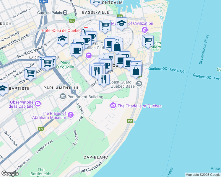 map of restaurants, bars, coffee shops, grocery stores, and more near 37 Avenue Sainte-Geneviève in Québec