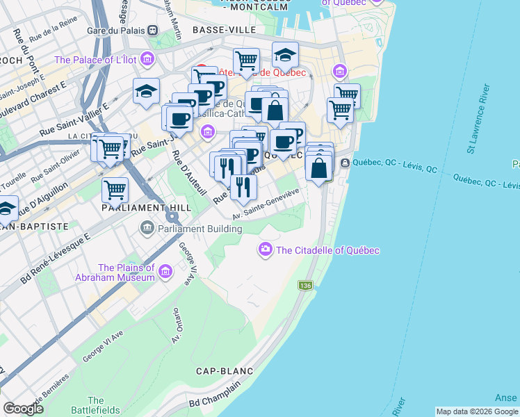 map of restaurants, bars, coffee shops, grocery stores, and more near 37 Avenue Sainte-Geneviève in Québec