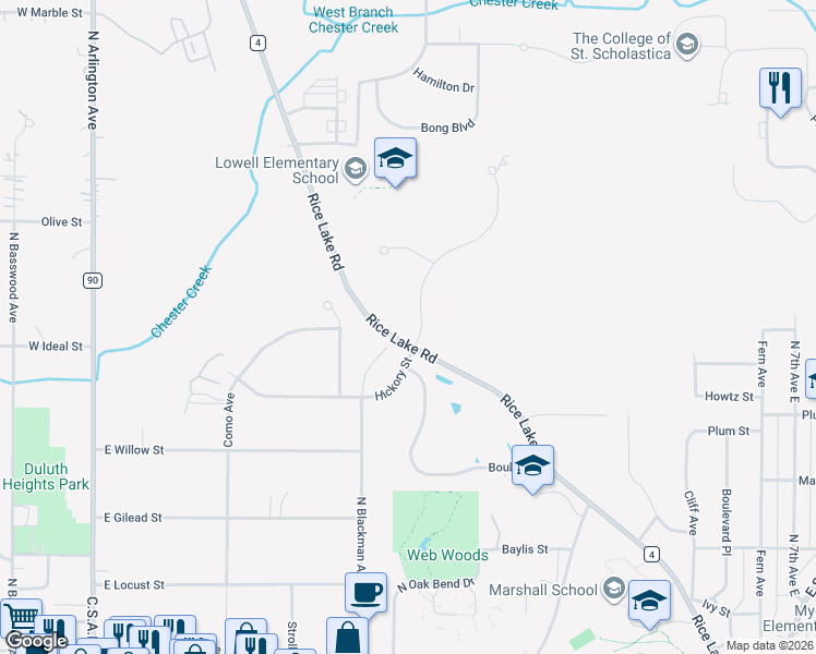 map of restaurants, bars, coffee shops, grocery stores, and more near 1804 Chinook Drive in Duluth