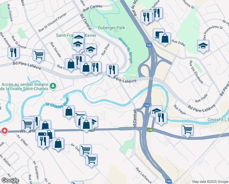 map of restaurants, bars, coffee shops, grocery stores, and more near 2341 Rue Rivière du Berger in Ville de Québec