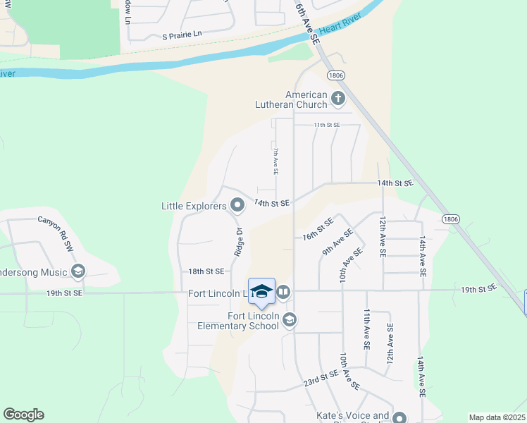 map of restaurants, bars, coffee shops, grocery stores, and more near 721 14th Street Southeast in Mandan