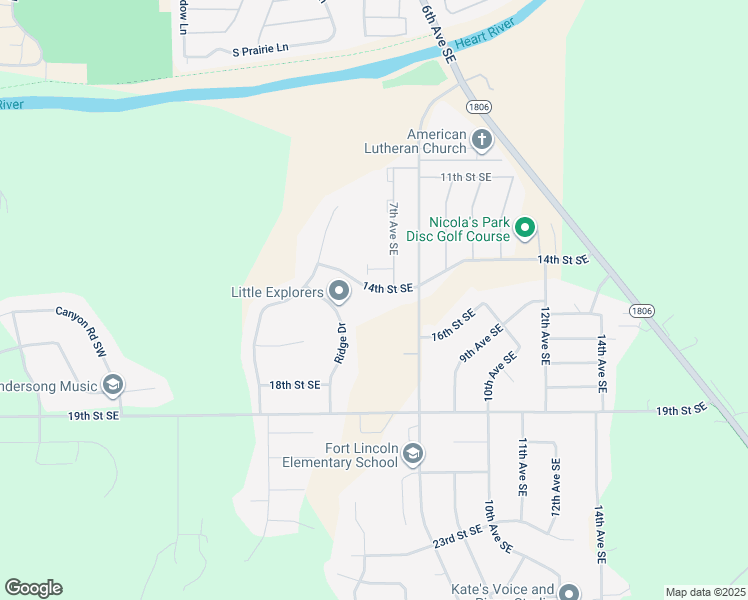 map of restaurants, bars, coffee shops, grocery stores, and more near 721 14th Street Southeast in Mandan