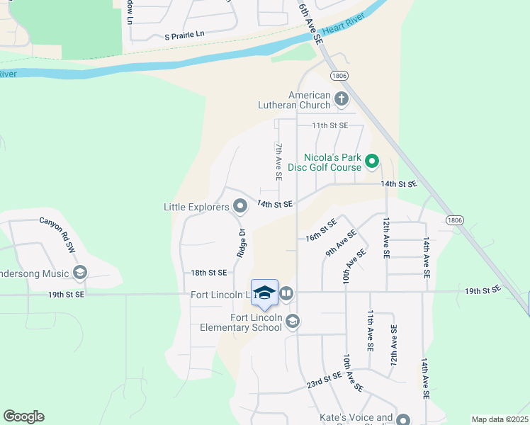 map of restaurants, bars, coffee shops, grocery stores, and more near 719 14th Street Southeast in Mandan