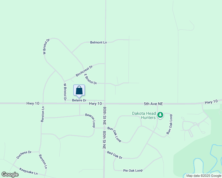 map of restaurants, bars, coffee shops, grocery stores, and more near 606 White Willow Circle in Bismarck