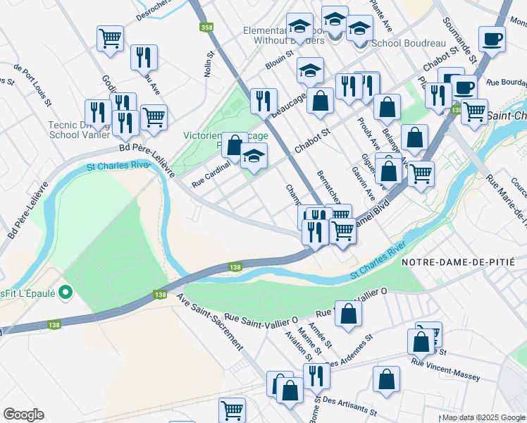 map of restaurants, bars, coffee shops, grocery stores, and more near 137 Avenue Ducharme in Ville de Québec