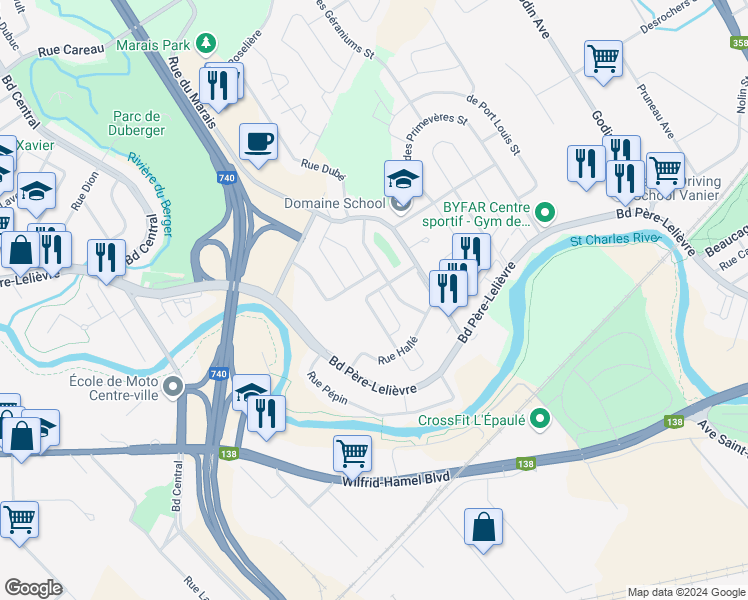 map of restaurants, bars, coffee shops, grocery stores, and more near 2791 Rue de l'Aigle d'Or in Québec