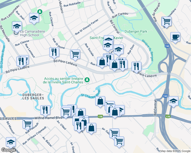 map of restaurants, bars, coffee shops, grocery stores, and more near 2390 Rue d'Alger in Quebec