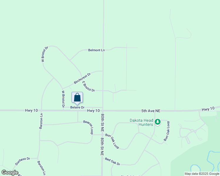 map of restaurants, bars, coffee shops, grocery stores, and more near 606 White Willow Circle in Bismarck