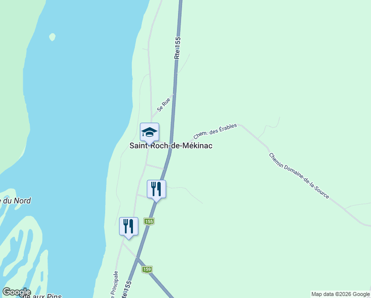 map of restaurants, bars, coffee shops, grocery stores, and more near 4e Rue in Saint-Roch-de-Mékinac