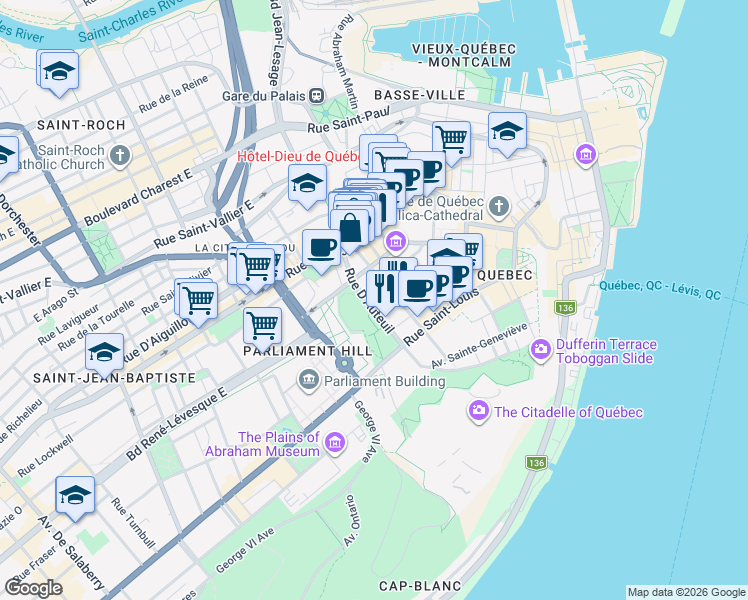 map of restaurants, bars, coffee shops, grocery stores, and more near 49 Rue D'Auteuil in Québec