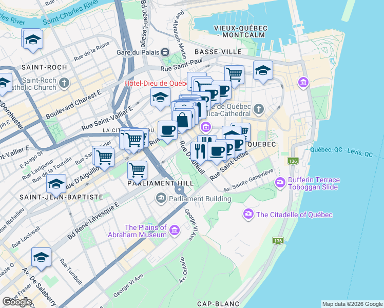 map of restaurants, bars, coffee shops, grocery stores, and more near 43 Rue D'Auteuil in Québec