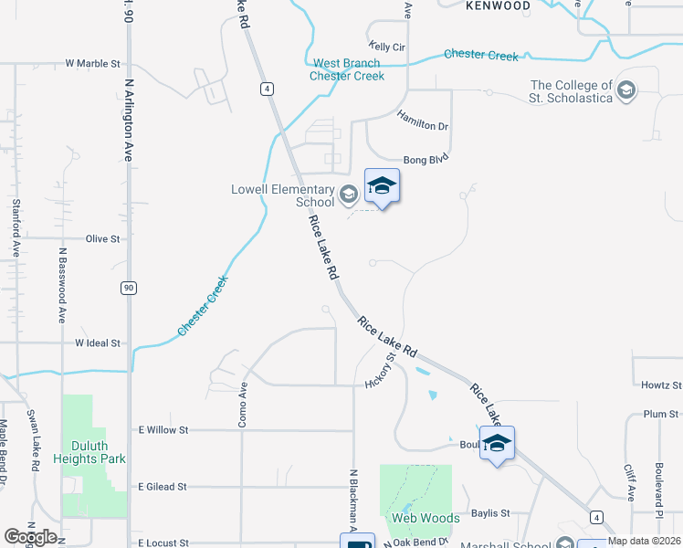 map of restaurants, bars, coffee shops, grocery stores, and more near 1906 Rice Lake Road in Duluth