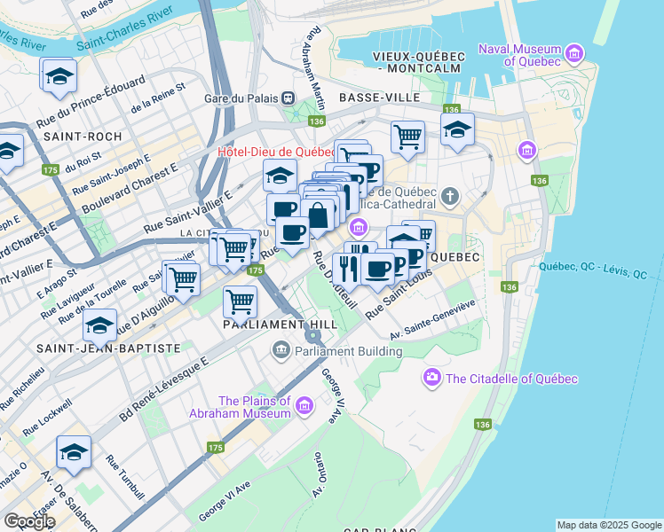 map of restaurants, bars, coffee shops, grocery stores, and more near 51 Rue D'Auteuil in Québec