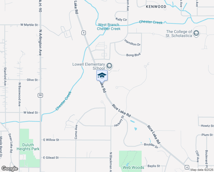 map of restaurants, bars, coffee shops, grocery stores, and more near 1906 Rice Lake Road in Duluth