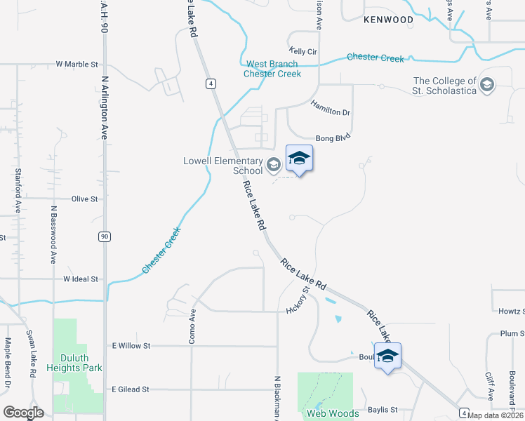 map of restaurants, bars, coffee shops, grocery stores, and more near 1906 Rice Lake Road in Duluth