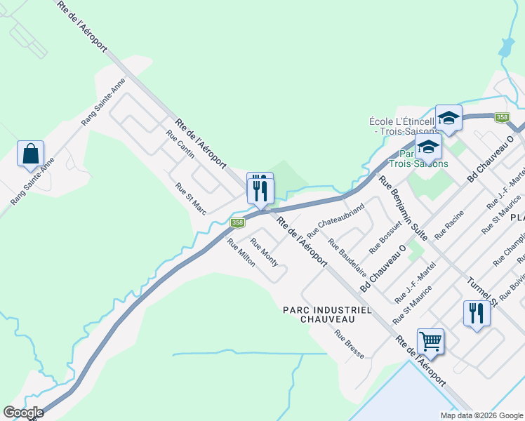 map of restaurants, bars, coffee shops, grocery stores, and more near 2385 Avenue Notre-Dame in Québec