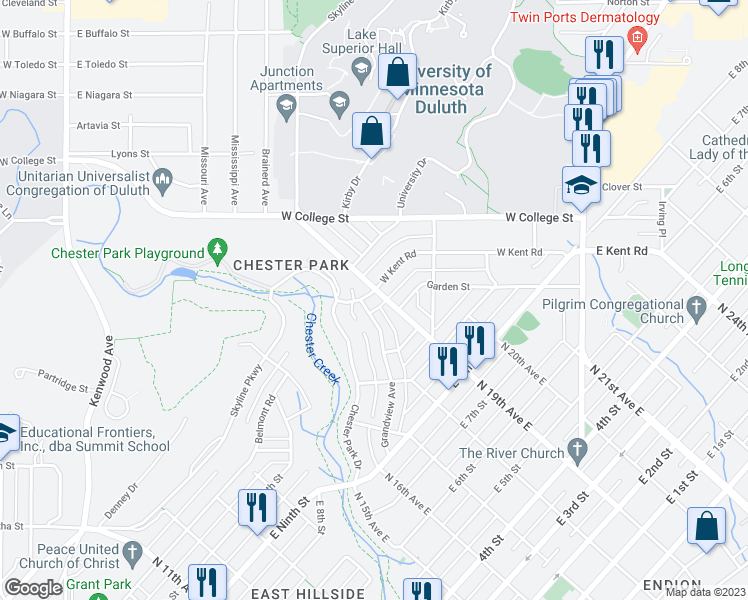 map of restaurants, bars, coffee shops, grocery stores, and more near 1830 West Kent Road in Duluth