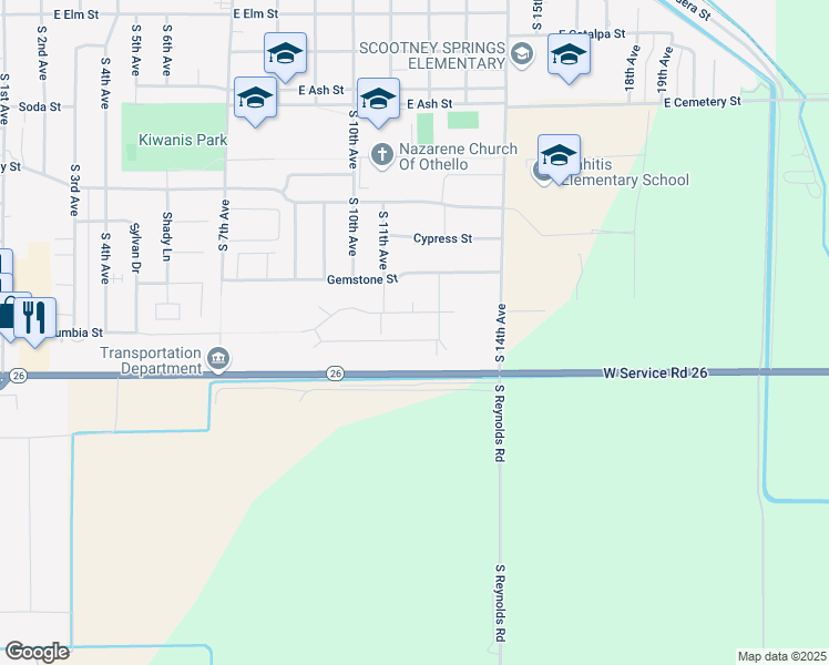map of restaurants, bars, coffee shops, grocery stores, and more near 2017 Washington 26 in Othello