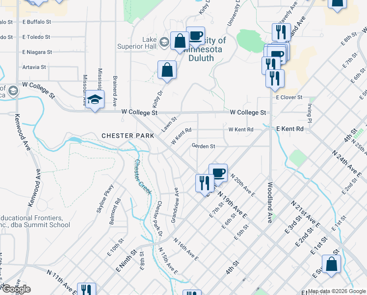 map of restaurants, bars, coffee shops, grocery stores, and more near 1913 West Kent Road in Duluth