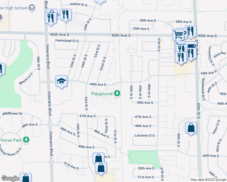 map of restaurants, bars, coffee shops, grocery stores, and more near 4420-D Blue Stem Court in Fargo