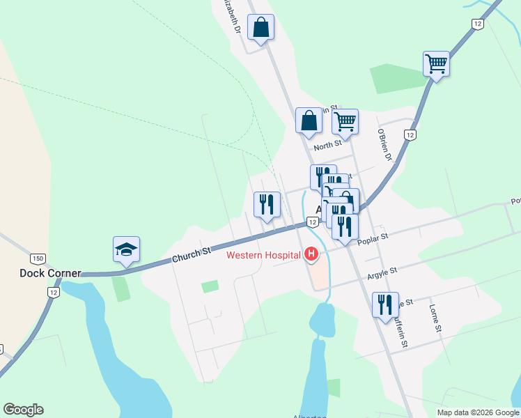 map of restaurants, bars, coffee shops, grocery stores, and more near 35 Station Street in Alberton