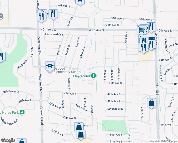 map of restaurants, bars, coffee shops, grocery stores, and more near 4420-D Blue Stem Court in Fargo