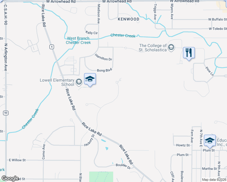 map of restaurants, bars, coffee shops, grocery stores, and more near 1929 Chinook Drive in Duluth
