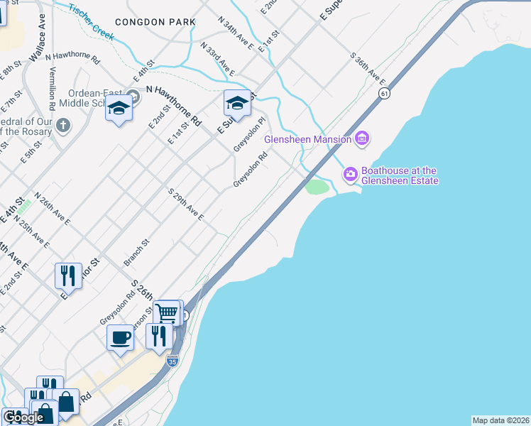 map of restaurants, bars, coffee shops, grocery stores, and more near 3011 London Road in Duluth