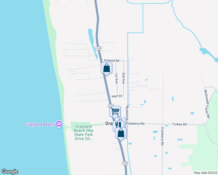 map of restaurants, bars, coffee shops, grocery stores, and more near 1668 Washington 105 in Grayland