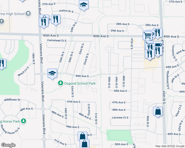 map of restaurants, bars, coffee shops, grocery stores, and more near 4420-D Blue Stem Court in Fargo