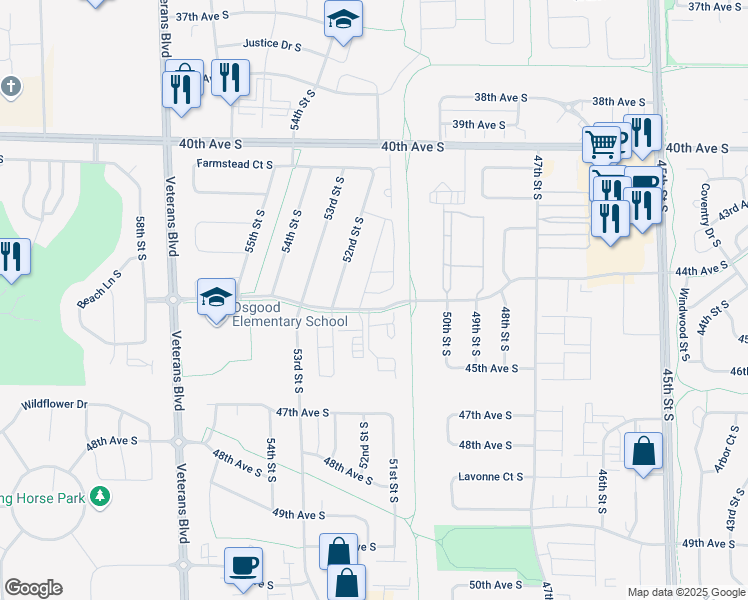map of restaurants, bars, coffee shops, grocery stores, and more near 4420-D Blue Stem Court in Fargo