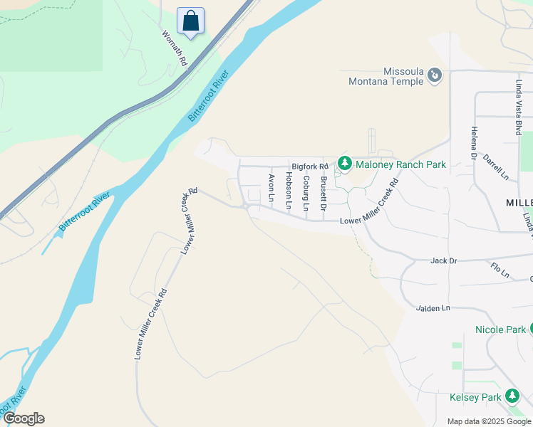 map of restaurants, bars, coffee shops, grocery stores, and more near 6424 Lower Miller Creek Road in Missoula