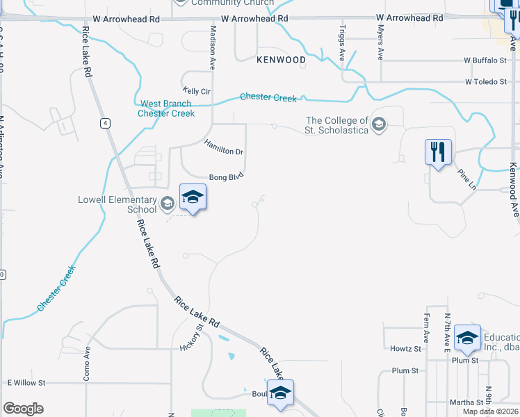map of restaurants, bars, coffee shops, grocery stores, and more near 1929 Chinook Drive in Duluth