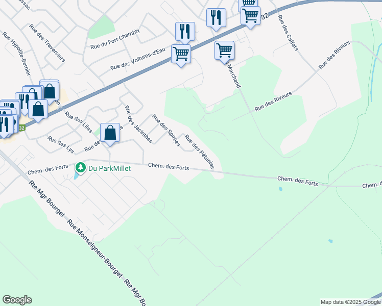map of restaurants, bars, coffee shops, grocery stores, and more near 146 Rue des Spirées in Lévis