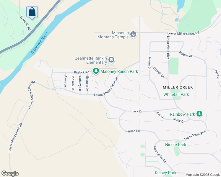 map of restaurants, bars, coffee shops, grocery stores, and more near Maloney Ranch Road in Missoula