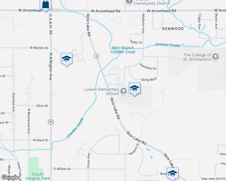 map of restaurants, bars, coffee shops, grocery stores, and more near 2118 Rice Lake Road in Duluth