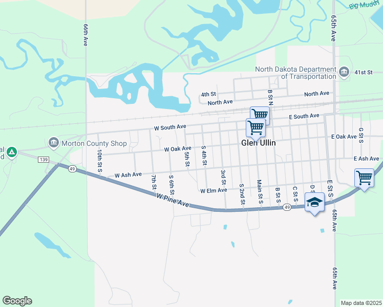 map of restaurants, bars, coffee shops, grocery stores, and more near 115 South 4th Street in Glen Ullin