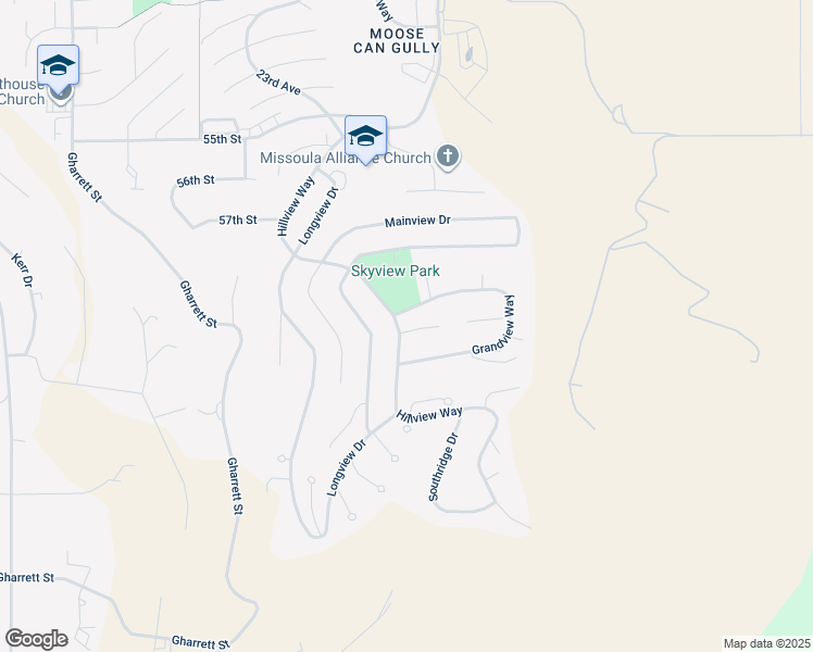 map of restaurants, bars, coffee shops, grocery stores, and more near 6104 Hillview Way in Missoula