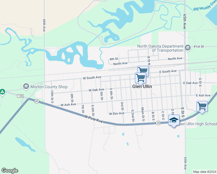 map of restaurants, bars, coffee shops, grocery stores, and more near 115 South 4th Street in Glen Ullin