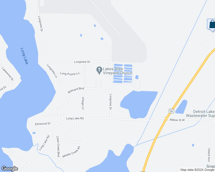 map of restaurants, bars, coffee shops, grocery stores, and more near 1710 Brainard Boulevard in Detroit Lakes