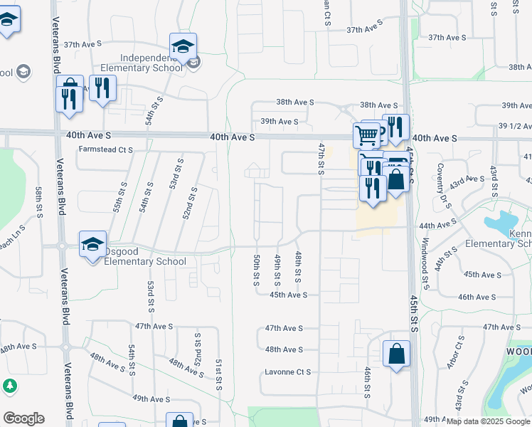 map of restaurants, bars, coffee shops, grocery stores, and more near 4961 44th Avenue South in Fargo