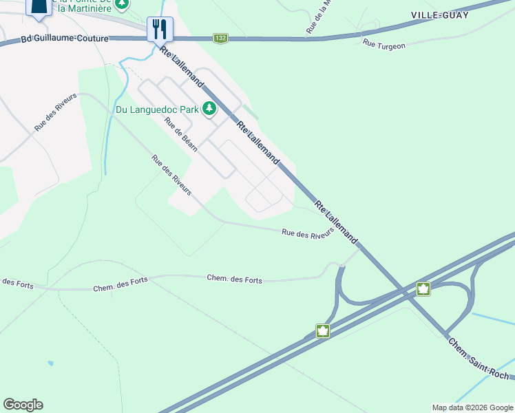 map of restaurants, bars, coffee shops, grocery stores, and more near 9172 Rue de Berry in Lévis