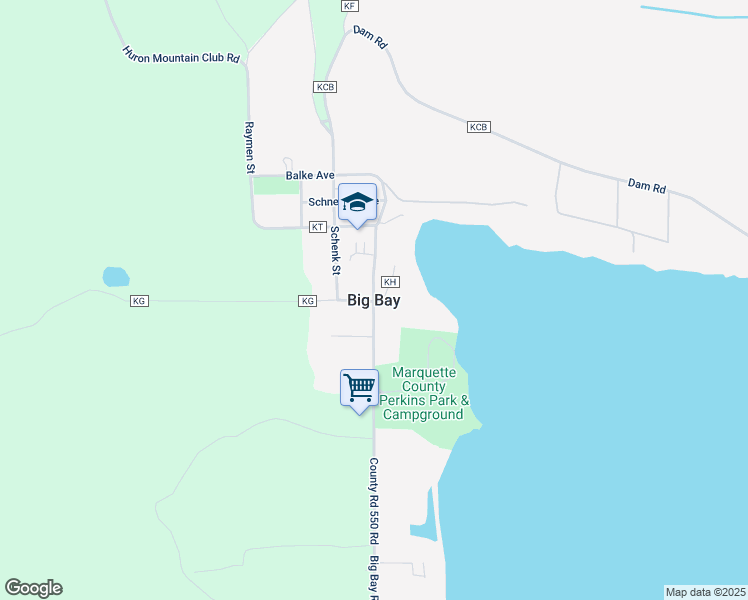 map of restaurants, bars, coffee shops, grocery stores, and more near in Big Bay