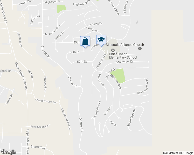 map of restaurants, bars, coffee shops, grocery stores, and more near 5805 Mainview Drive in Missoula