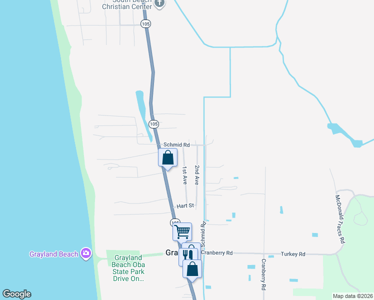 map of restaurants, bars, coffee shops, grocery stores, and more near 870 Schmid Road in Grayland