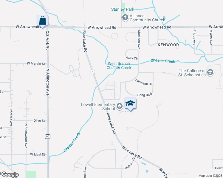 map of restaurants, bars, coffee shops, grocery stores, and more near 2338 Rice Lake Road in Duluth