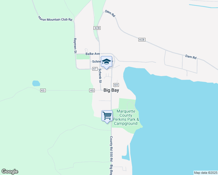 map of restaurants, bars, coffee shops, grocery stores, and more near in Big Bay